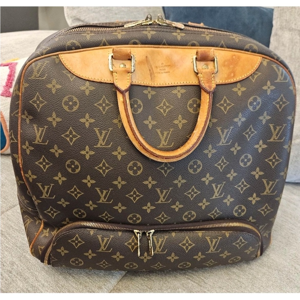 LOUIS VUITTON Evasion Vintage Leather Travel Bag Large Handbag Monogram VTG RARE - Picture 4 of 14